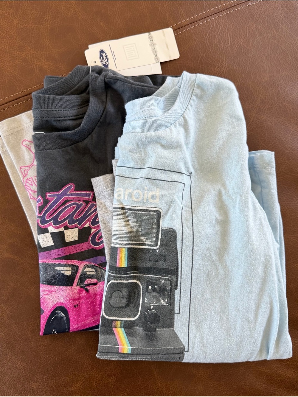 Kohl's Light Blue Graphic Long Sleeve Kids Tee/ Grey Mustang Graphic Long Sleeve